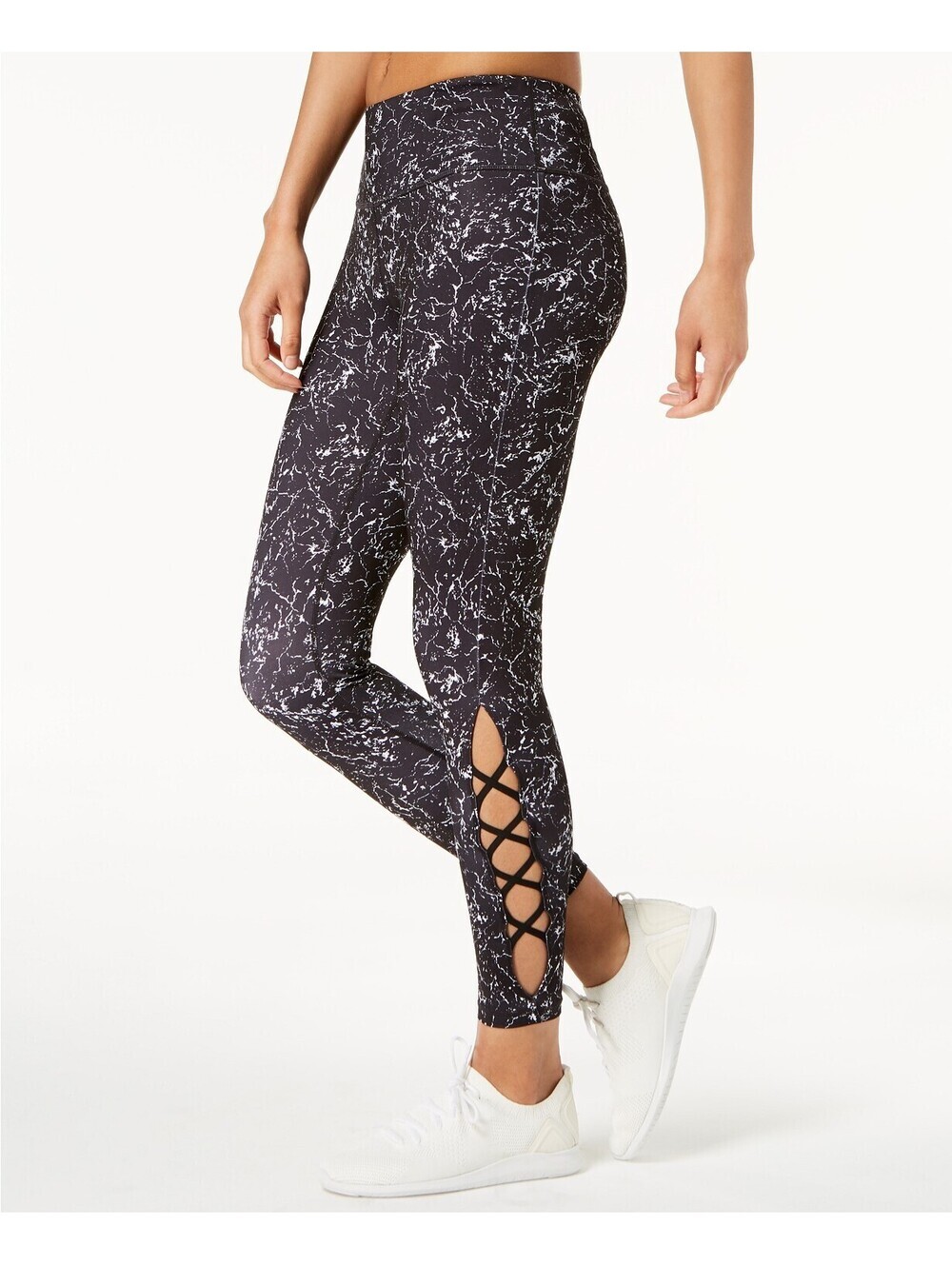 Ideology Womens Printed Lattice-Detail Ankle Leggings Size S